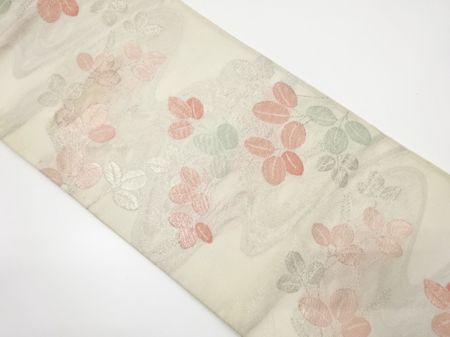 JAPANESE KIMONO / ANTIQUE FUKURO OBI FOR SUMMER / WOVEN BUSH CLOVER